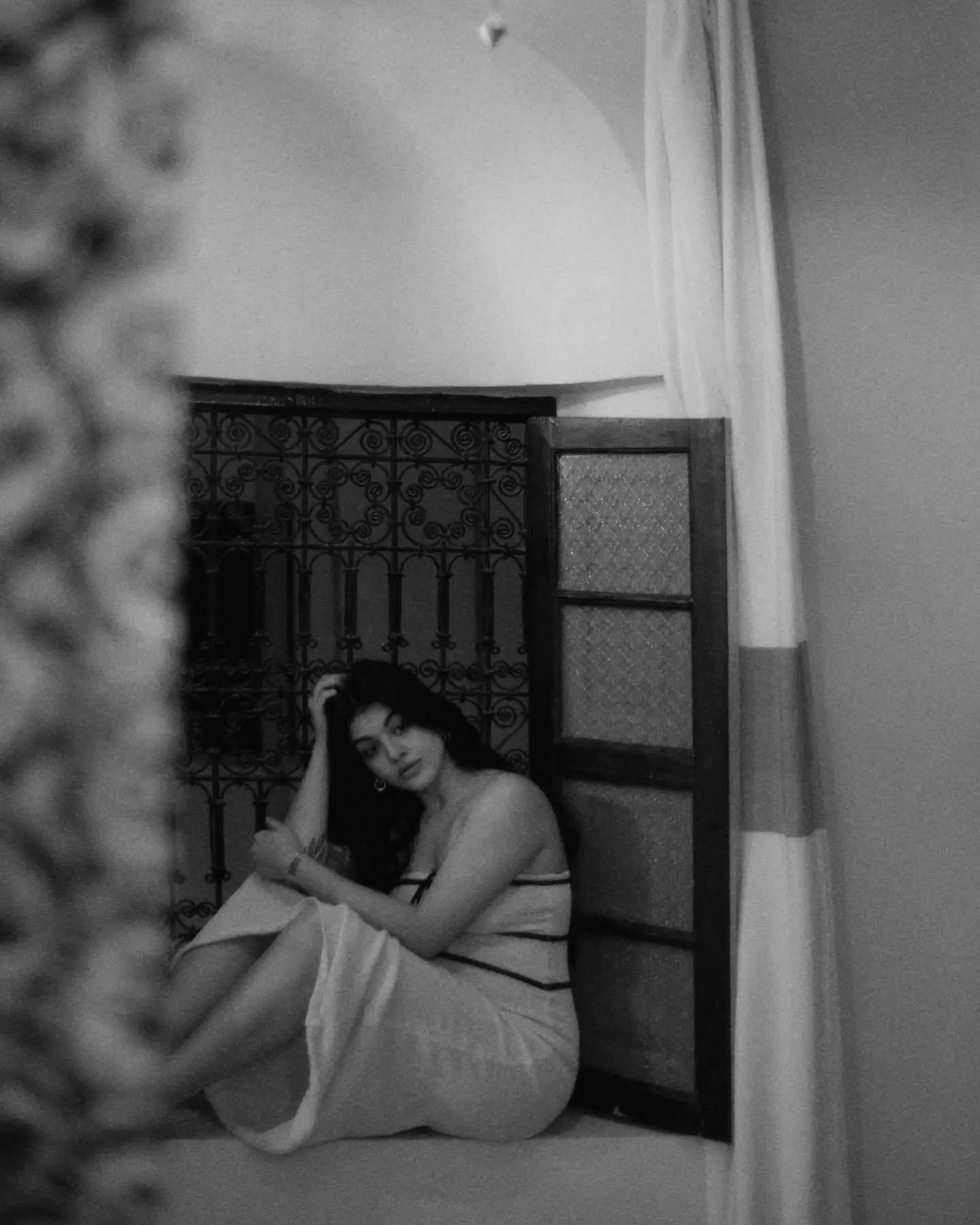 Knit Tube Black Stripe Tie-Up Midi Dress