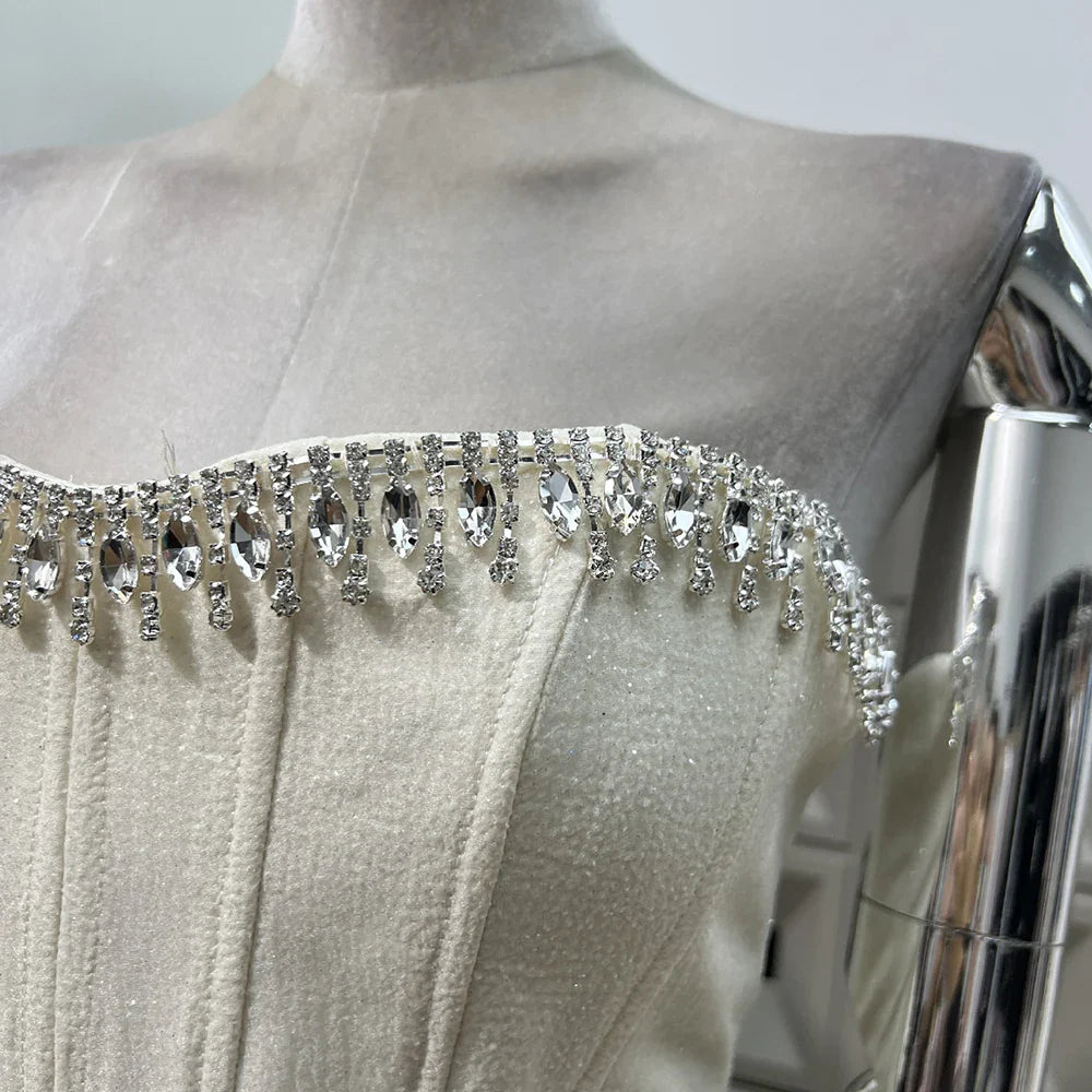Diamond Strapless Large Bow Corset Top And Mini Skirt Set