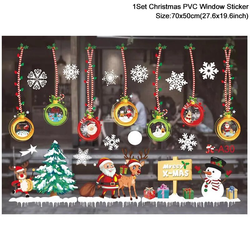 Christmas Window Stickers Santa Claus Snowflake DIY Wall Decal Christmas Decorations For Home New Year Ornaments Gift