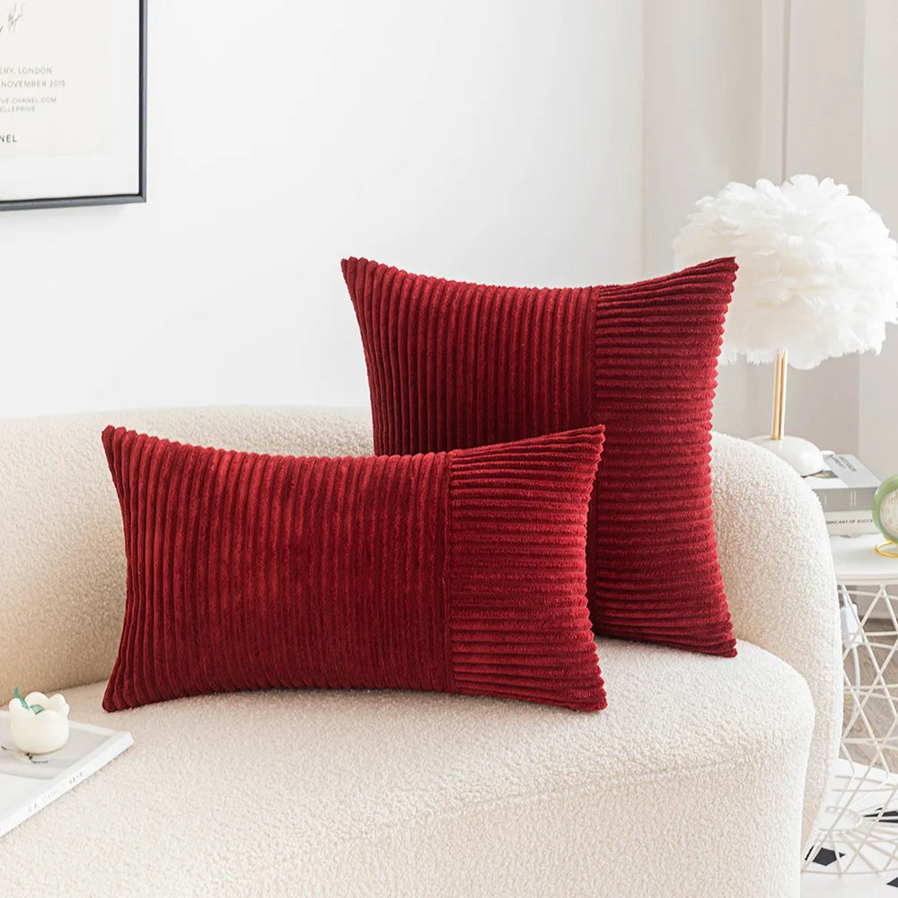 2PCS 30X50cm 45x45cm 50x50cm Pillowcase Corduroy Throw Cushion Covers Striped Patchwork Christmas Red Cuscini Divano