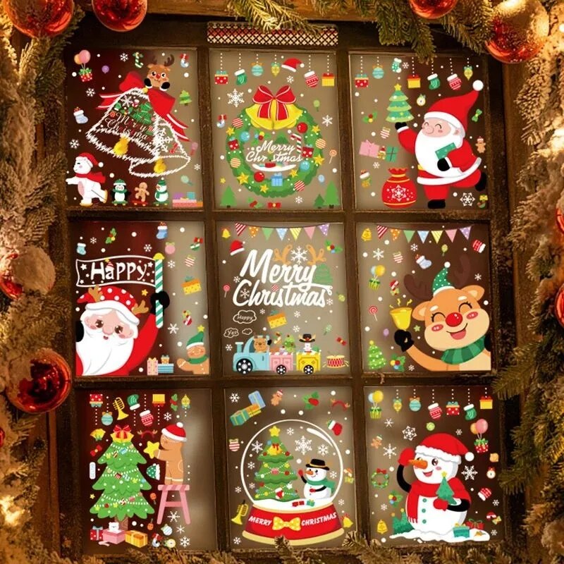 Christmas Window Stickers Santa Claus Snowflake DIY Wall Decal Christmas Decorations For Home New Year Ornaments Gift