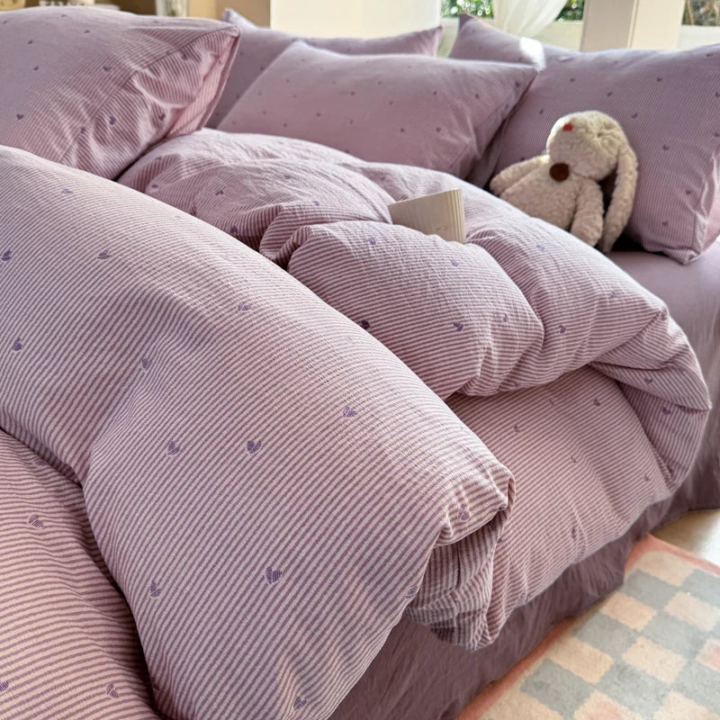 Korean Bow Bedding Sets For Girls 2025 New Duvet Cover Set Queen Full Size Flat Bed Sheet Quilt Cover Pillowcase Kawaii