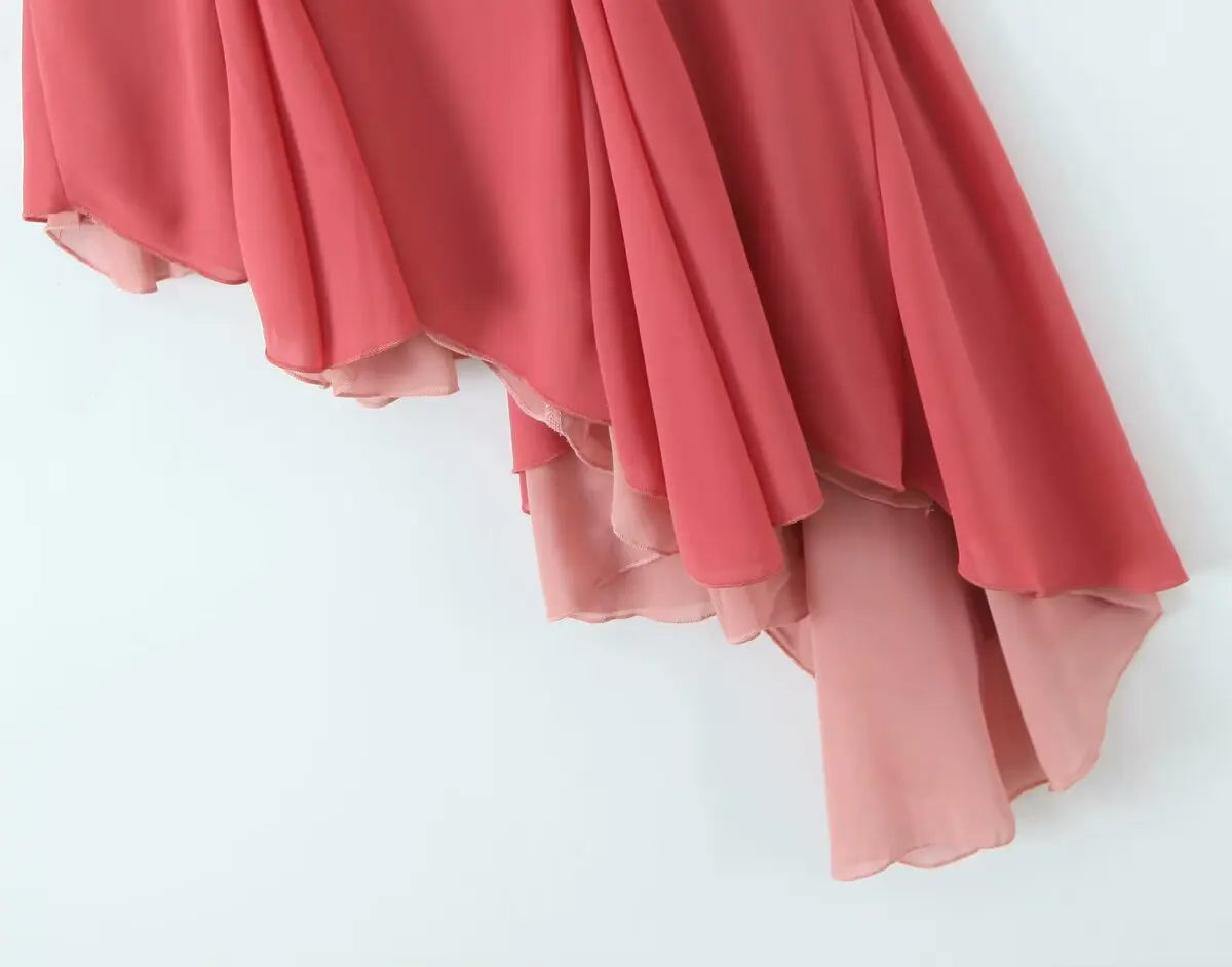 Ruffle Asymmetric Strappy Midi Dress