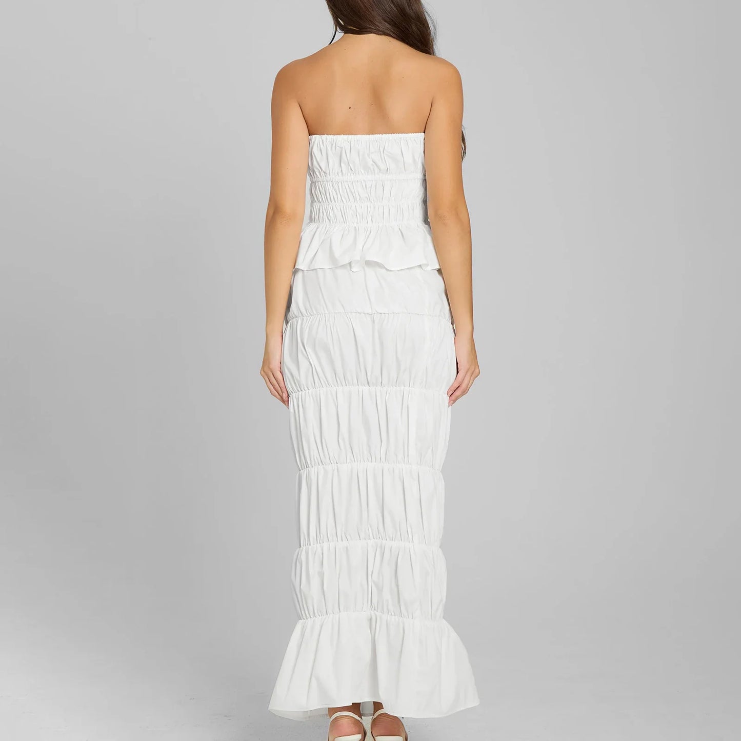 Ruched Strapless Crop Top Maxi Skirts Trim