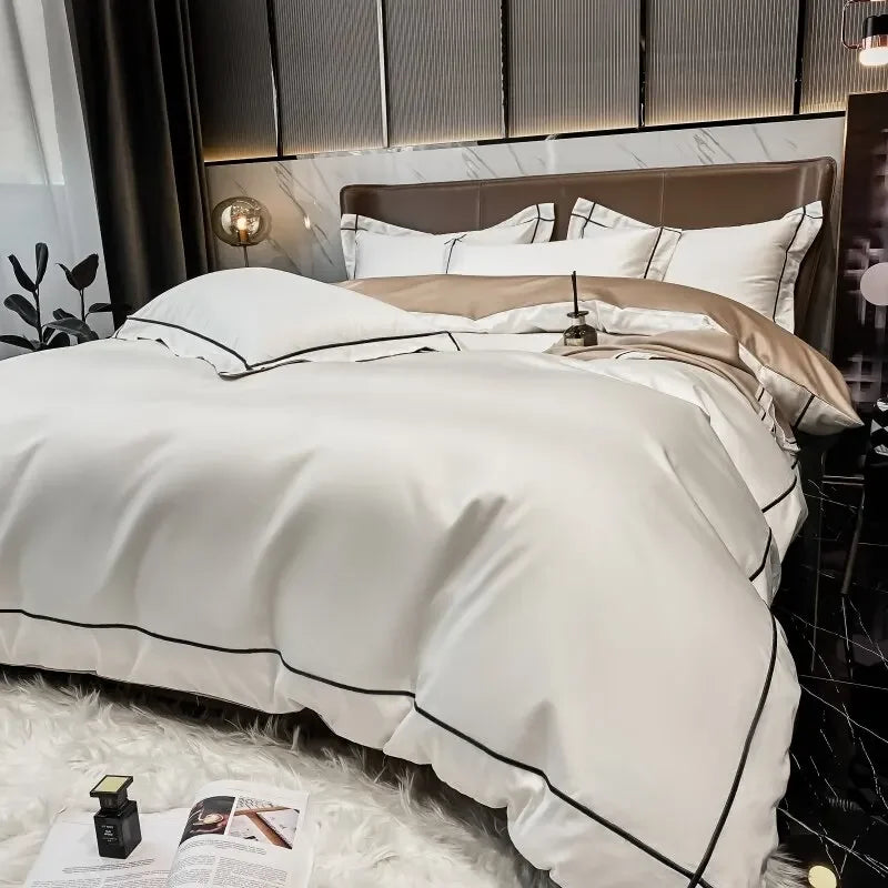 European Luxury Bedding Set Luxury Embroidery Washed Silk Duvet Cover Bed Sheets and Pillowcases King Size Bedding Set