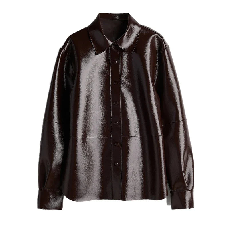 Burgundy Pu Leather Jacket And Mini Skirt