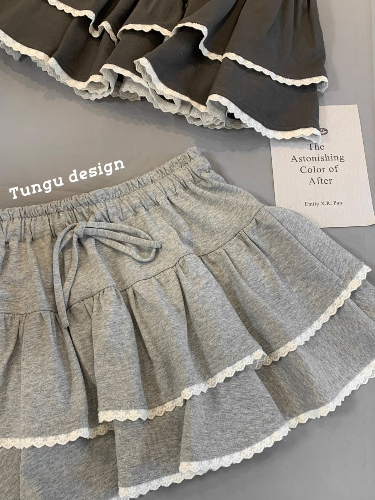 Frill Trim Drawstring Mini Skirt
