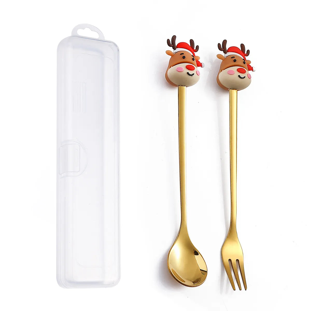 6/4/2PCS Christmas Gift Glod Spoon Fork Set Elk Christmas Tree Decoration Dessert Scoop Fruit Fork Coffee Spoon Cutlery Set