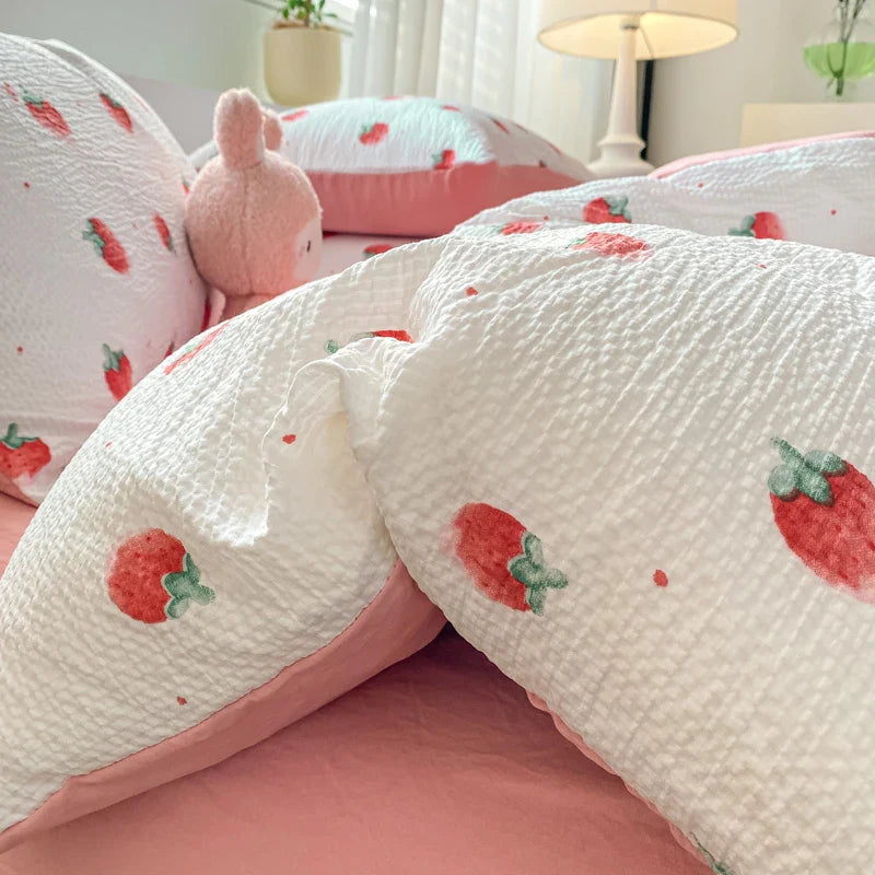Korean Style Seersucker Washed cotton Bedding Set Girls Twin Queen Size Duvet Cover Bed Linens Kids Fashion