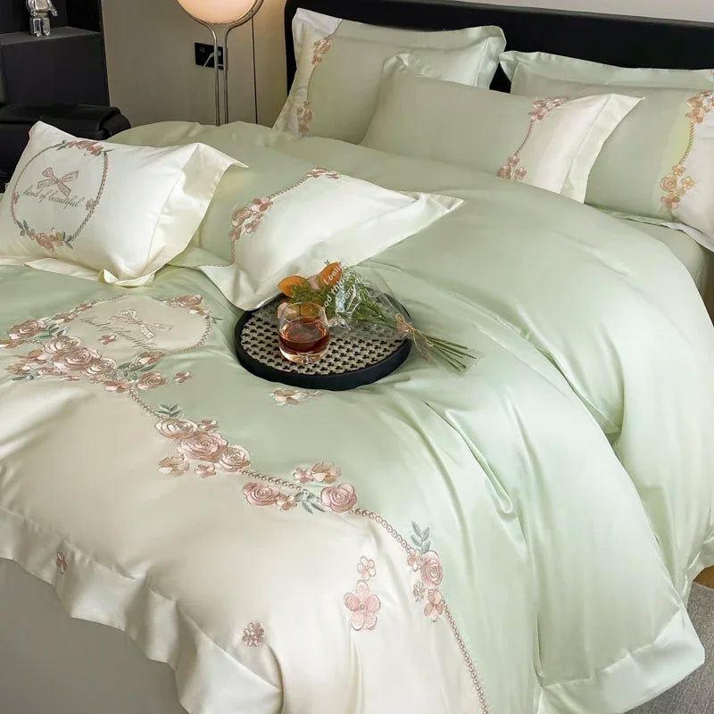 4pcs/Set Class A Grade High-end 200s Long-staple Pure Cotton Embroidery Quilt Covers Pillowcases Sheet Bedding Set