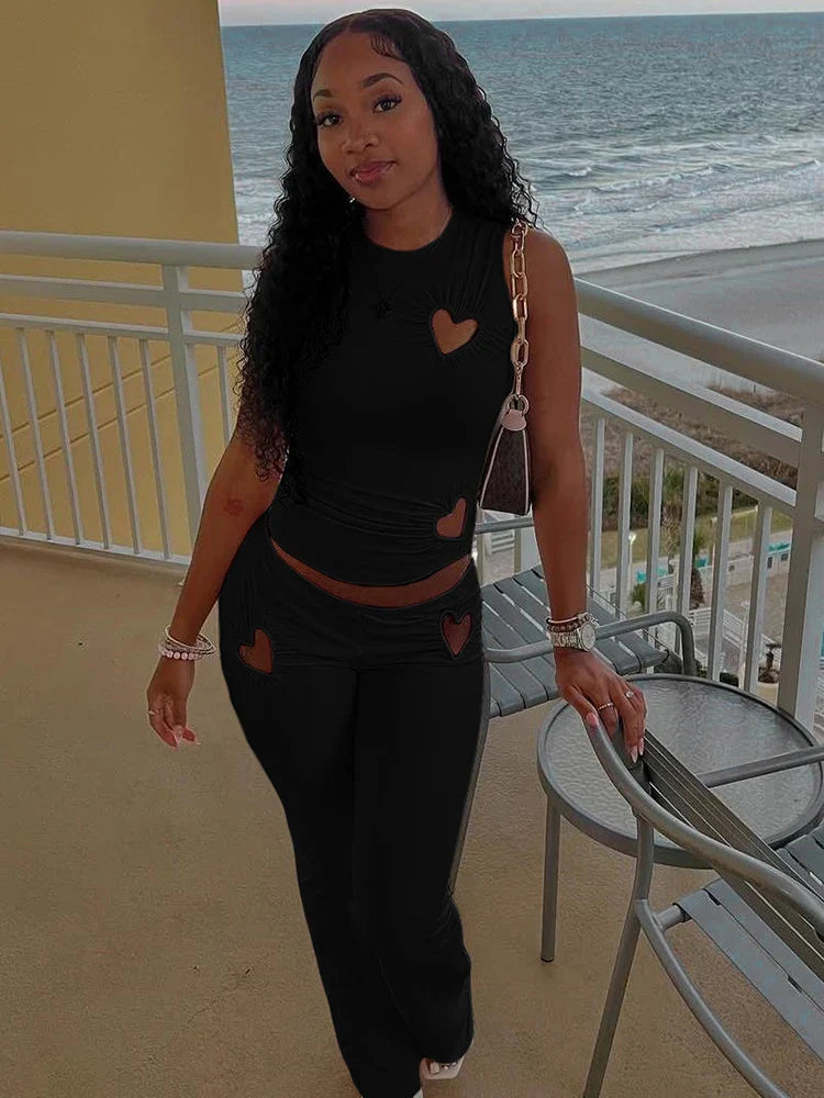 Heart Cut Outs Tank Top And Pants Set