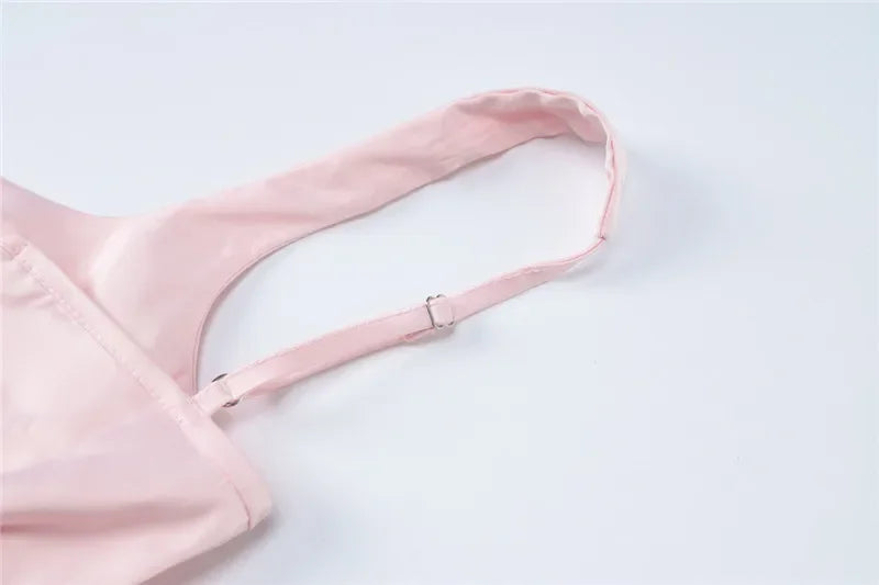 Solid Satin Square Neck Strap Mini Dress