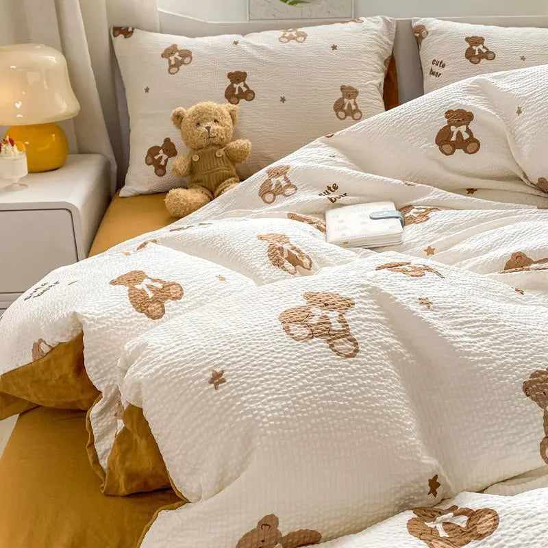 Romantic Floral Duvet Cover Set No Filler Soft Seersucker King Single Szie Pillowcases Flat Sheet Home Decoration Bed Linens