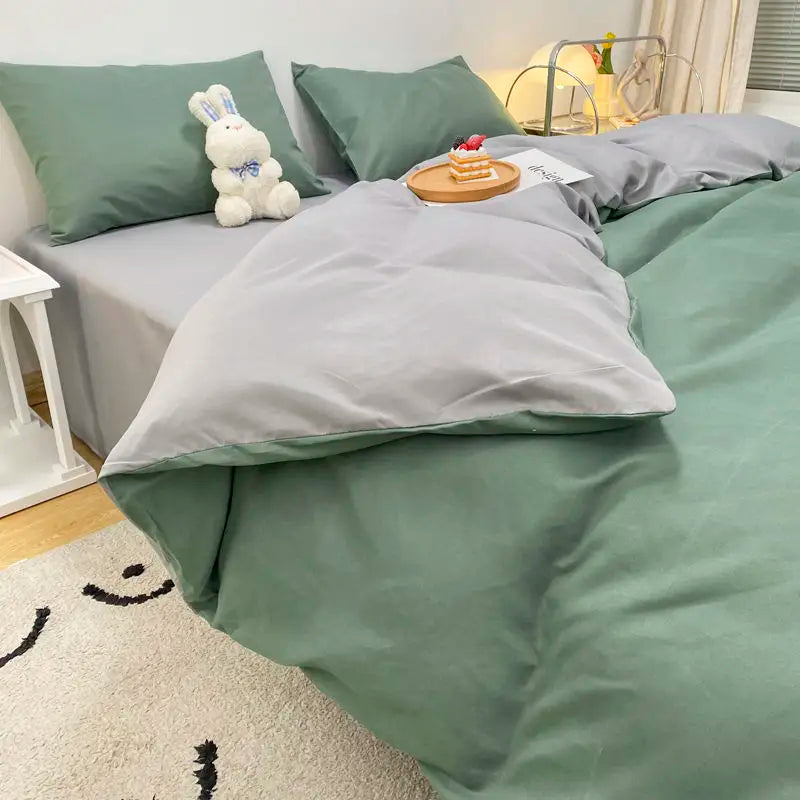 Korean Solid Purple Bedding Set Soft Flat Sheet Duvet Cover Pillowcase Polyester Bed Linen Twin Queen Full Size Quilt Cover Set