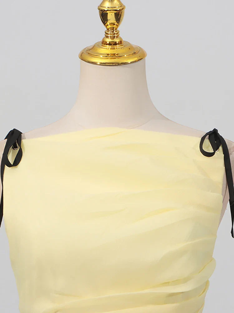 Yellow Sleeveless Tie Up Ruffled Mini Dress