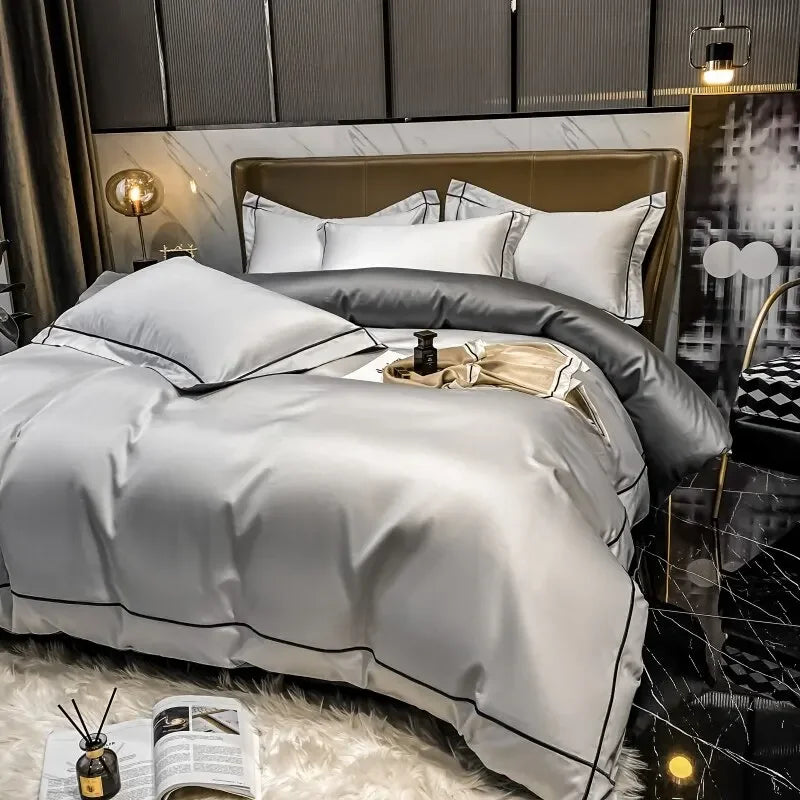 European Luxury Bedding Set Luxury Embroidery Washed Silk Duvet Cover Bed Sheets and Pillowcases King Size Bedding Set