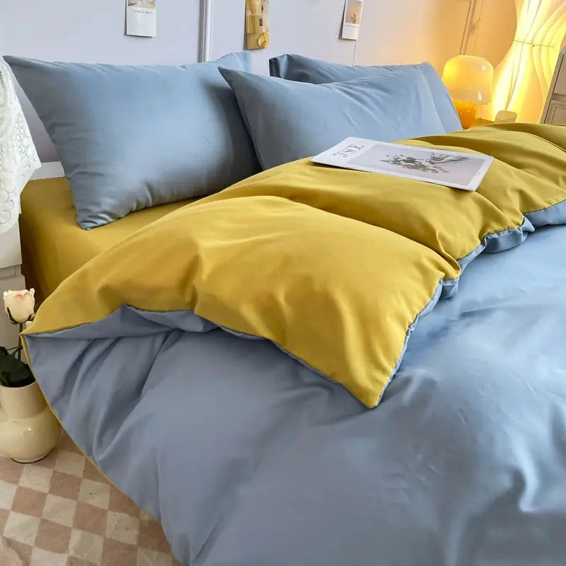 Korean Solid Purple Bedding Set Soft Flat Sheet Duvet Cover Pillowcase Polyester Bed Linen Twin Queen Full Size Quilt Cover Set