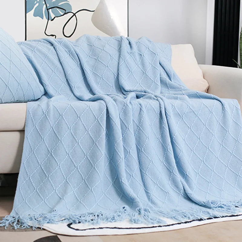 Nordic Knitted Shawl Sofa Blanket with Tassels Scarf Sofa Emulation Fleece Throw Blanket TV Blankets Bed End Decor Drop Ship
