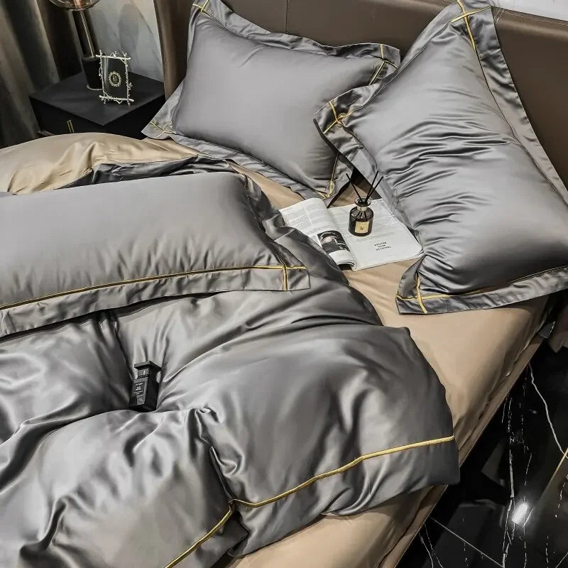 European Luxury Bedding Set Luxury Embroidery Washed Silk Duvet Cover Bed Sheets and Pillowcases King Size Bedding Set