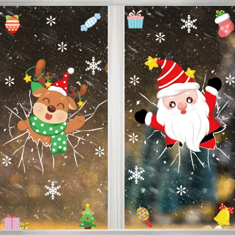 Christmas Window Stickers Santa Claus Snowflake DIY Wall Decal Christmas Decorations For Home New Year Ornaments Gift