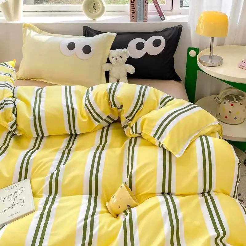 Cute Eyes Duvet Cover Set No Filler Queen Single Szie Soft Pillowcases Flat Sheet Boys Girls Gift Home Decoration Bed Linens