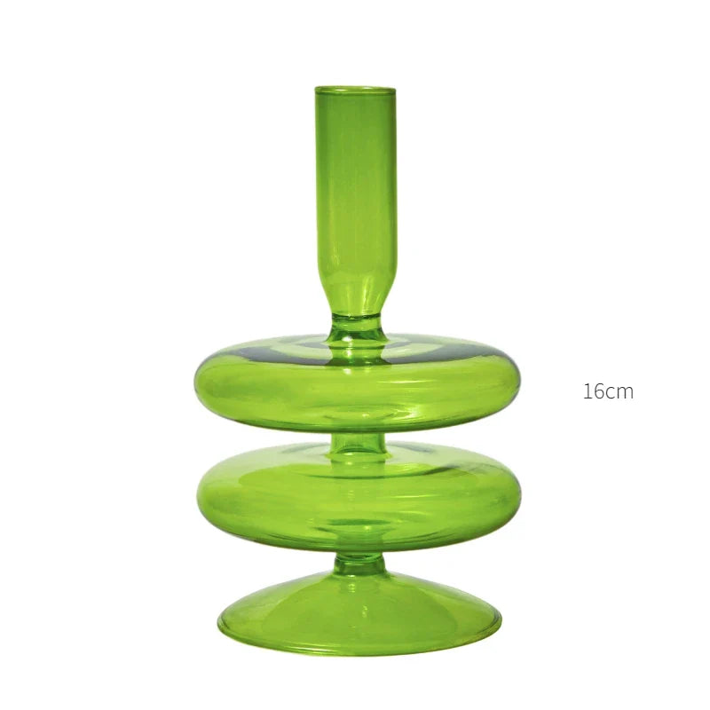 Lazzy House Candle Holders Decoration Wedding Nordic Green Glass Candlestick Home Decor Vases Christmas Gift Home Candles