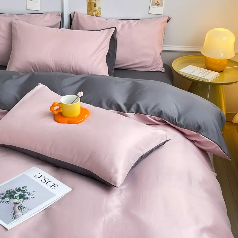 Korean Solid Purple Bedding Set Soft Flat Sheet Duvet Cover Pillowcase Polyester Bed Linen Twin Queen Full Size Quilt Cover Set