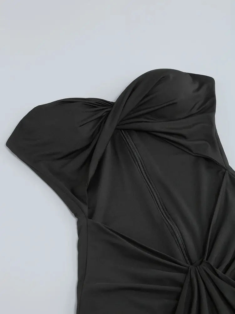 Black Twisted Cut-Out Strapless Maxi Dress