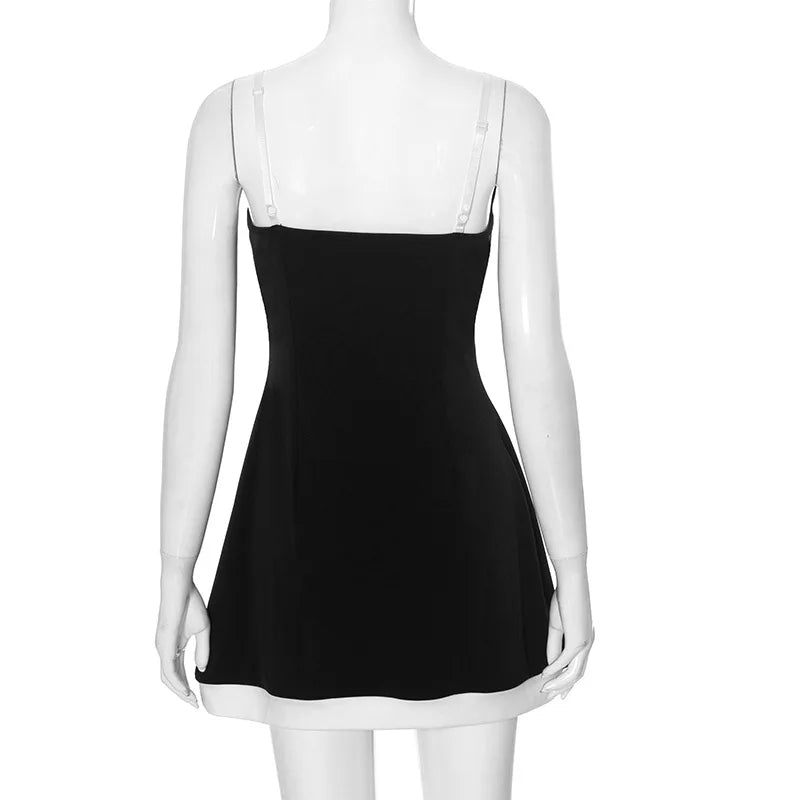 Black Two Tone Strap Solid Mini Dress