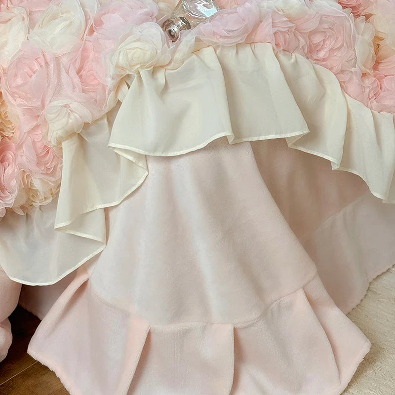 Three-Dimensional Rose Flowers Lace Ruffles Princess Wedding Bedding Set Warm Milk Velvet Duvet Cover Bed Sheet Pillowcases 4Pcs