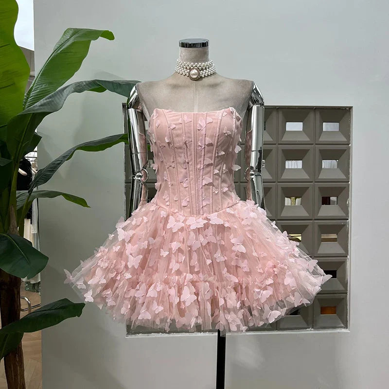 Strapless Tiered Ruffle Mini Dress