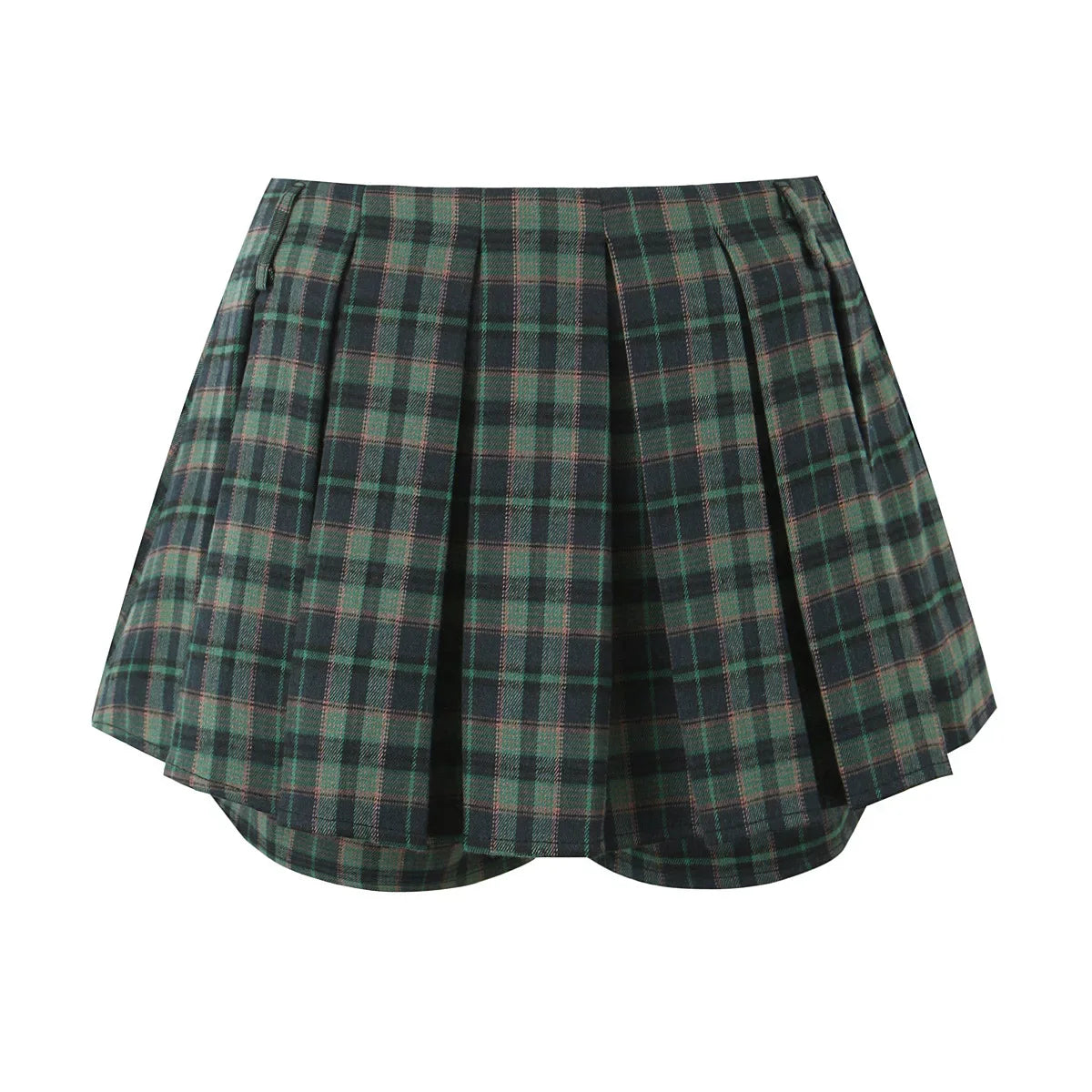 Dark Green Plaid Pleated Skirt