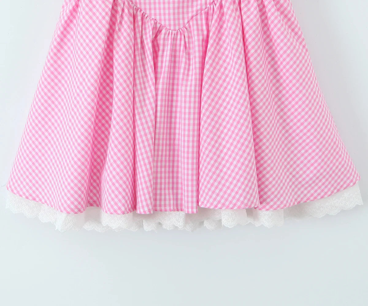 Pink Plaid Tie Up Mini Dress