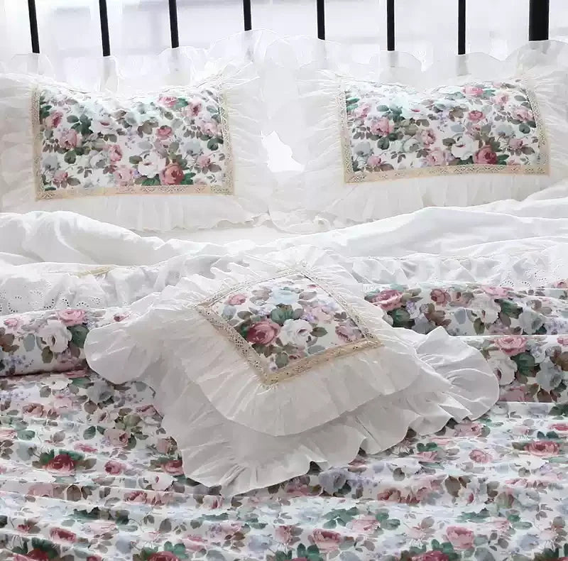 Romantic Ruffle Lace Cushion Cover ,100% Cotton Cloth Pillow Covers Decorative , Bed Throw Pillow Case , Sofa Cushion No Core