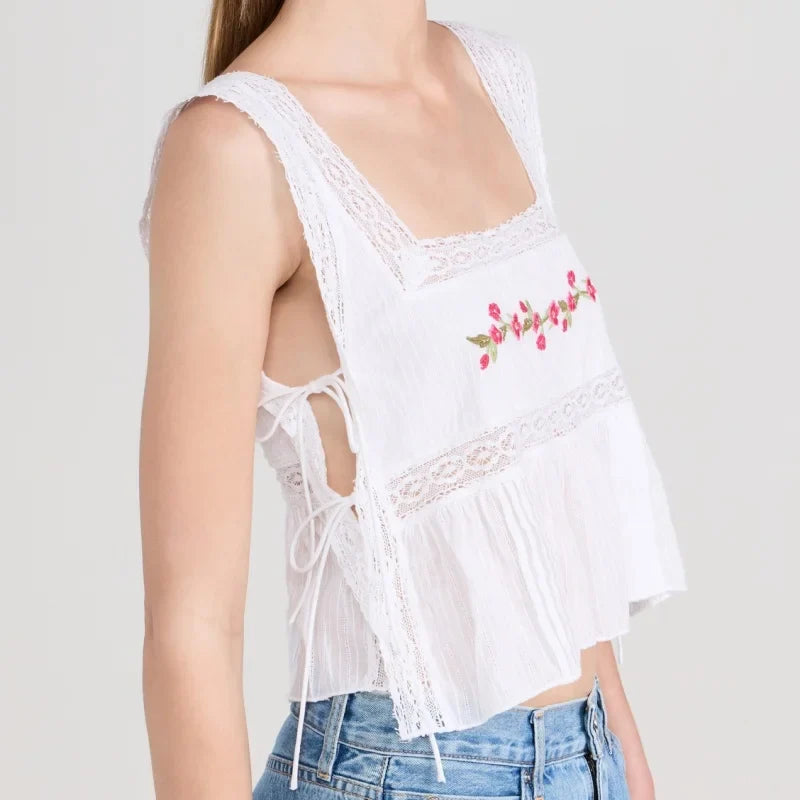 Lace Trim Tie Side Tank Top