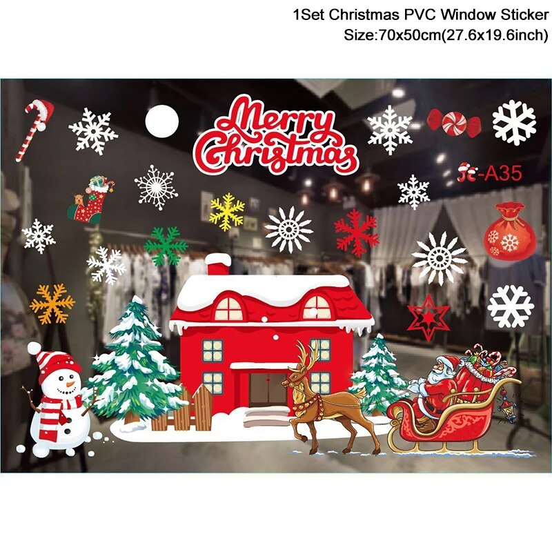 Christmas Window Stickers Santa Claus Snowflake DIY Wall Decal Christmas Decorations For Home New Year Ornaments Gift