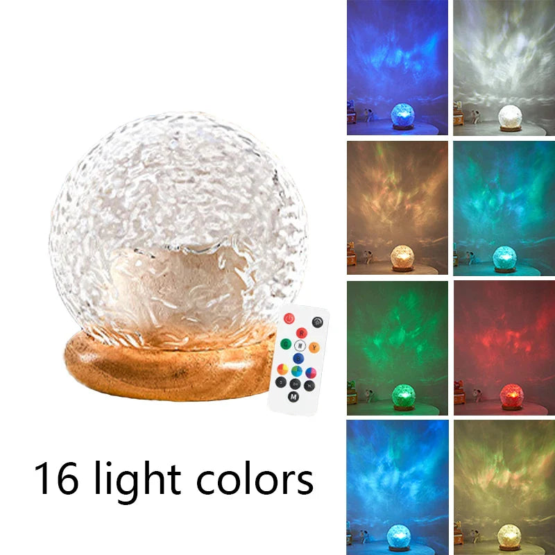 New Water Ripple Projector Night Light Crystal Mood Lamp Bedside Home Bedroom Decoration Aesthetic Christmas Gift Sunset Lights