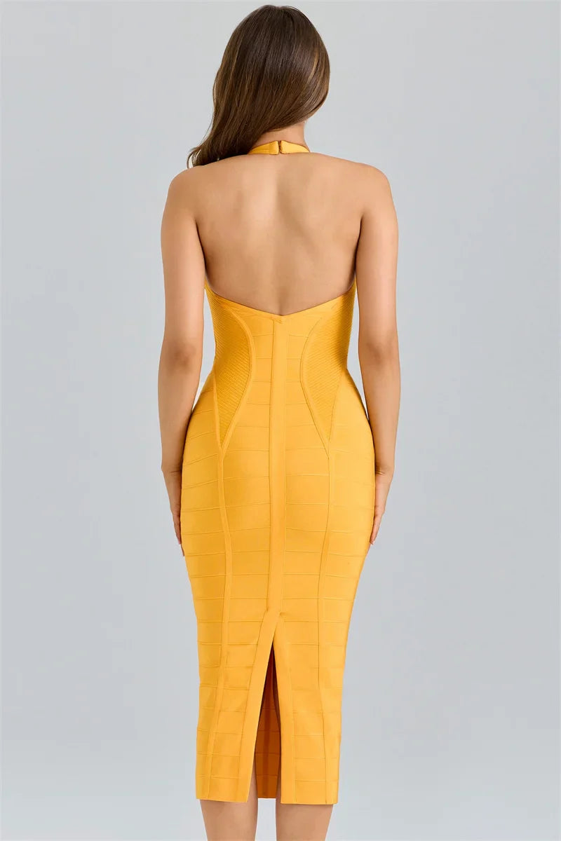Yellow Bandage Midi Dress