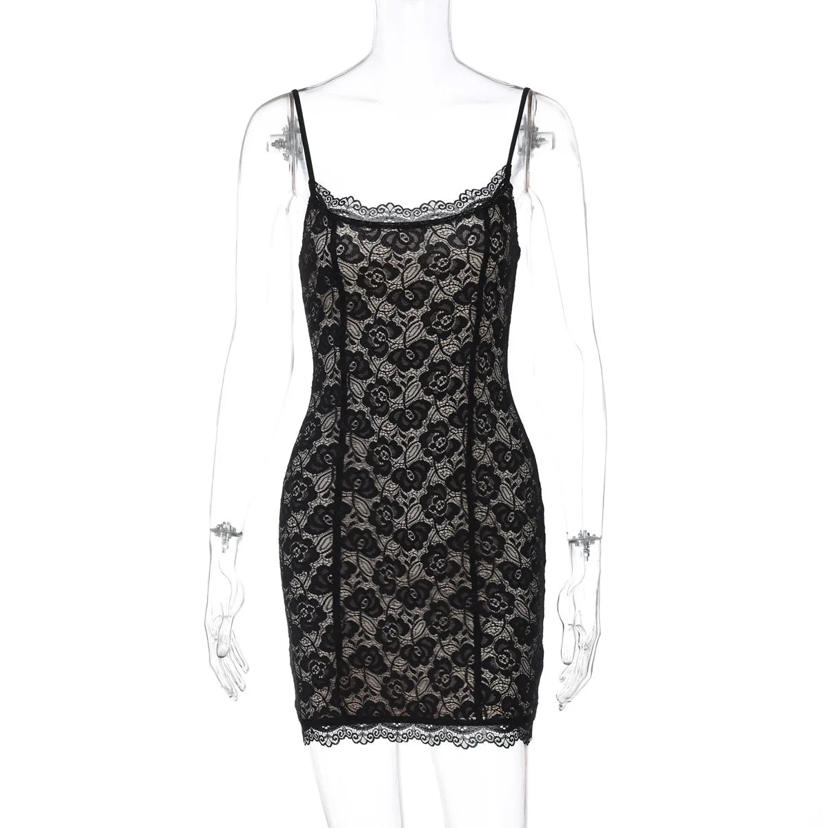 Black Lace Spaghetti Strap Mini Dress