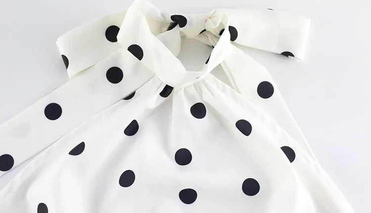 White Polka Dot Halter Open Back Mini Dress