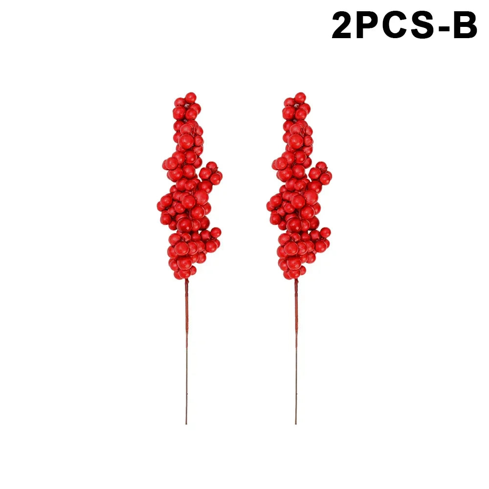 10/1Pcs Artificial Red Berries Christmas Holly Berry Branches Xmas Tree Ornaments Fake Plants For Home Navidad Party Decoration