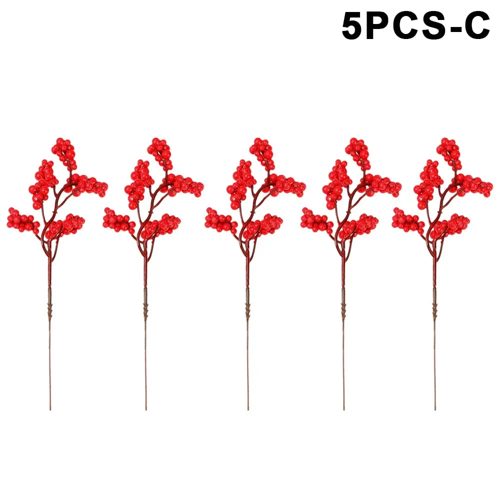10/1Pcs Artificial Red Berries Christmas Holly Berry Branches Xmas Tree Ornaments Fake Plants For Home Navidad Party Decoration