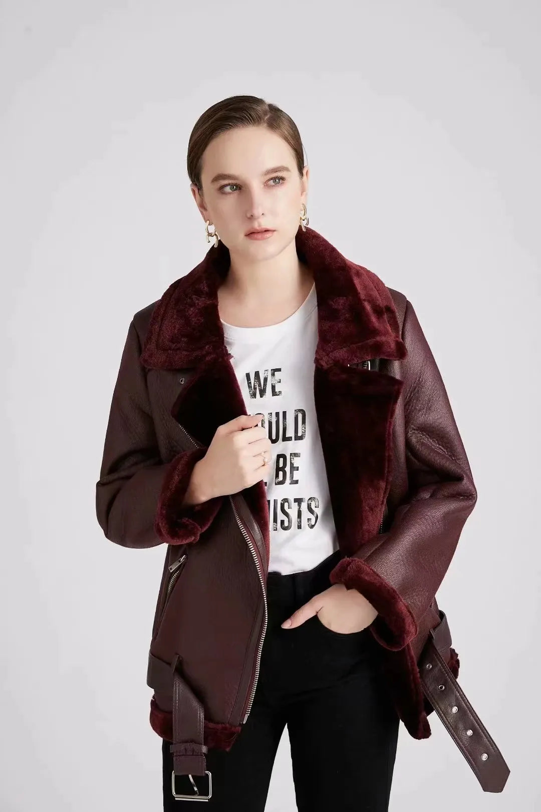 Faux Leather Double-Sided Zipper Biker Jacket