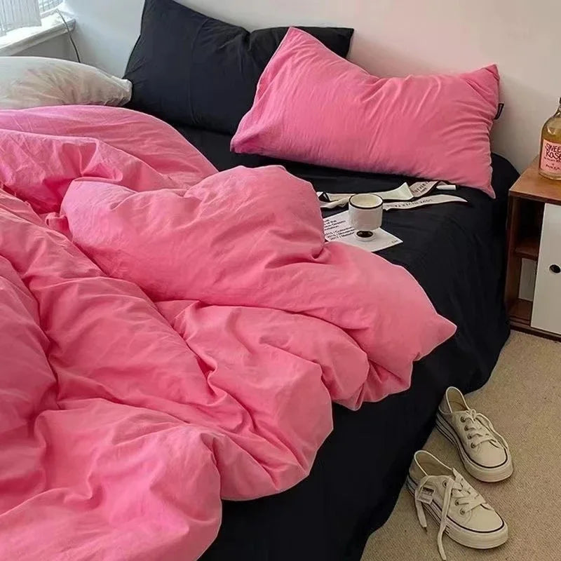 INS Gradient Cream Pink And Green Bedding Sets Streak Flat Sheets Soft Home Textile For Girls Full Size With Pillowcases