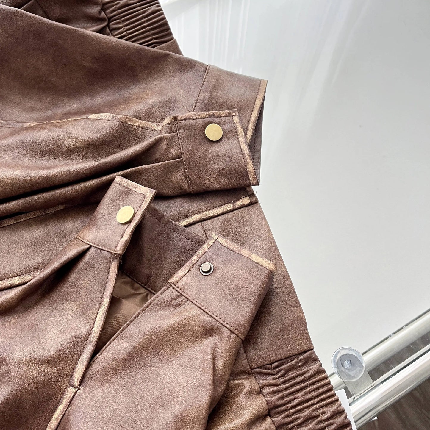 Faux Leather Zipper Over-shirt Jacket