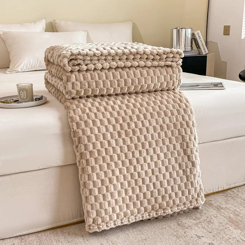 Yellow Plaid Solid Blanket Soft Warm Fluffy Throw Blanket Sofa Cover Milk Velvet Bedspread Bed for Adults Kids Pet Home Textile