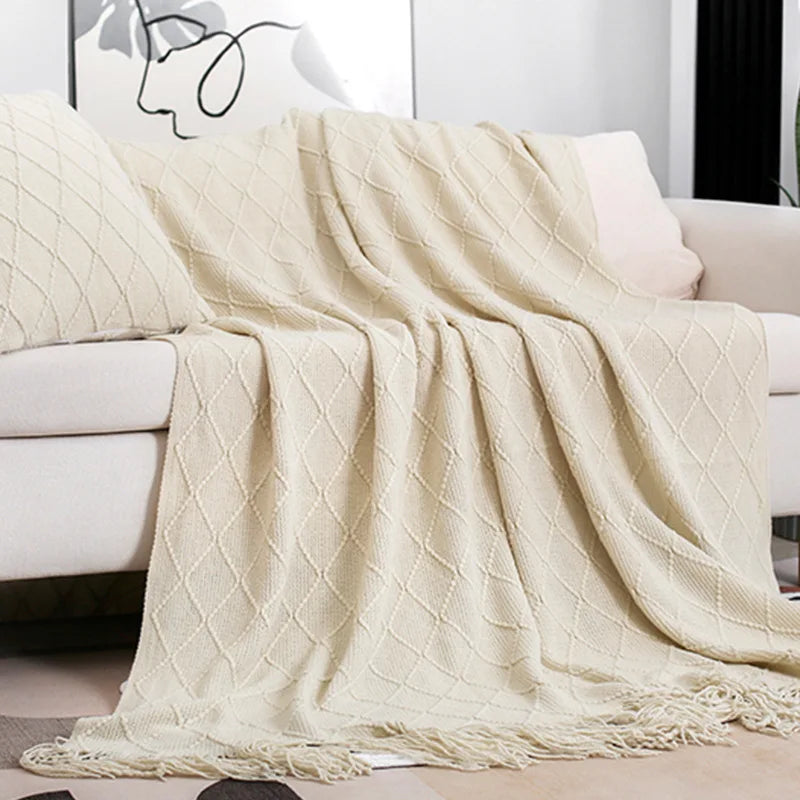 Nordic Knitted Shawl Sofa Blanket with Tassels Scarf Sofa Emulation Fleece Throw Blanket TV Blankets Bed End Decor Drop Ship