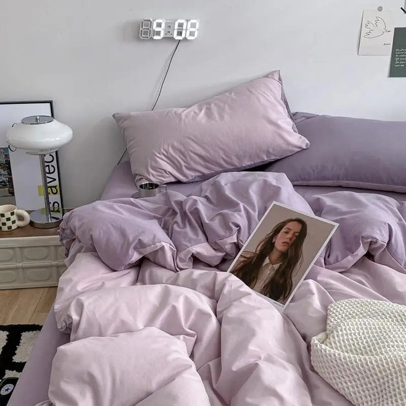 Solid Pink Fashion Style Bedding Set Twin Full Queen Size Duvet Cover Set Adults Kids Simple Korean Bed Flat Sheet Pillowcases