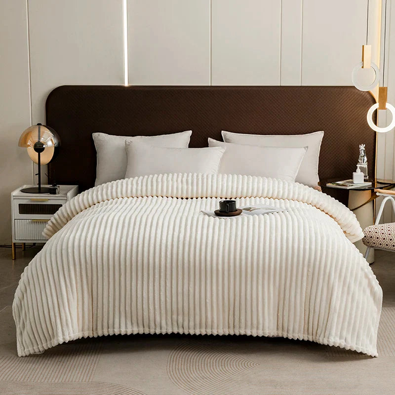 Home Soft Striped Throw Blanket for Couch, Warm Luxurious Faux Rabbit Fur Blanket, Cozy Fluffy Plush Blanket for Sofa Chair Bed