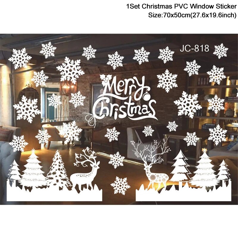 Christmas Window Stickers Santa Claus Snowflake DIY Wall Decal Christmas Decorations For Home New Year Ornaments Gift